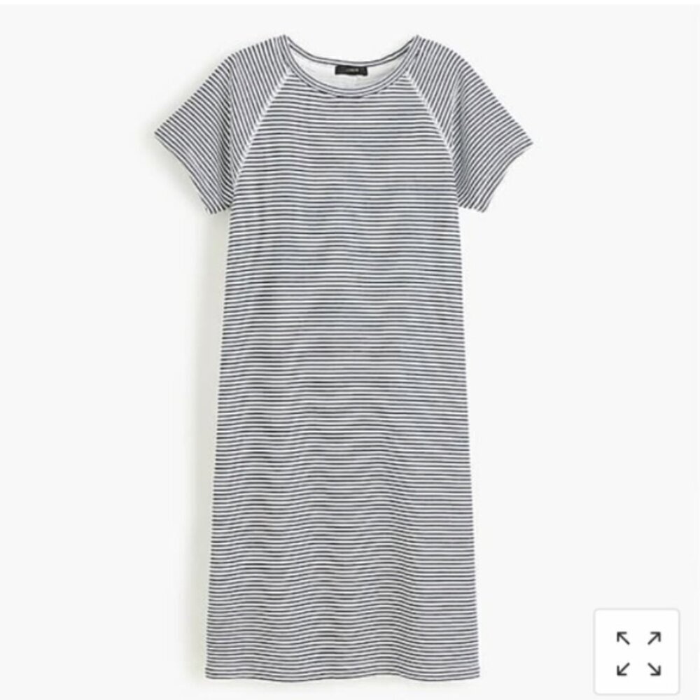 J. Crew Cozy Striped Beach Dress Navy Blue White Terry Cotton Small Short-Sleeve